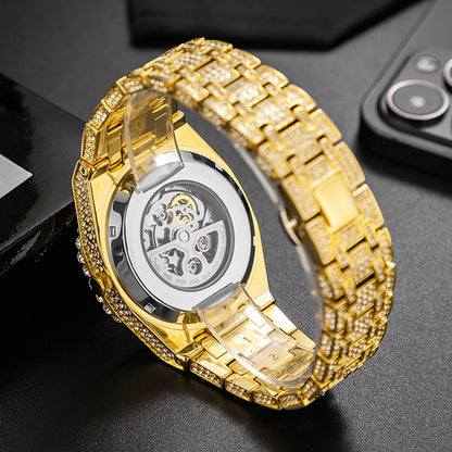 Luxury Full Diamond Skeleton Mechanical Watch – Hip Hop Party Edition