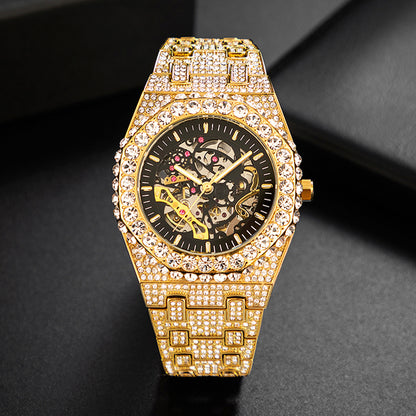 Luxury Full Diamond Skeleton Mechanical Watch – Hip Hop Party Edition